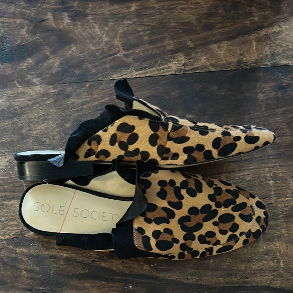 Sole Society Leopard Print Ruffle Mules - Picture 3 of 4